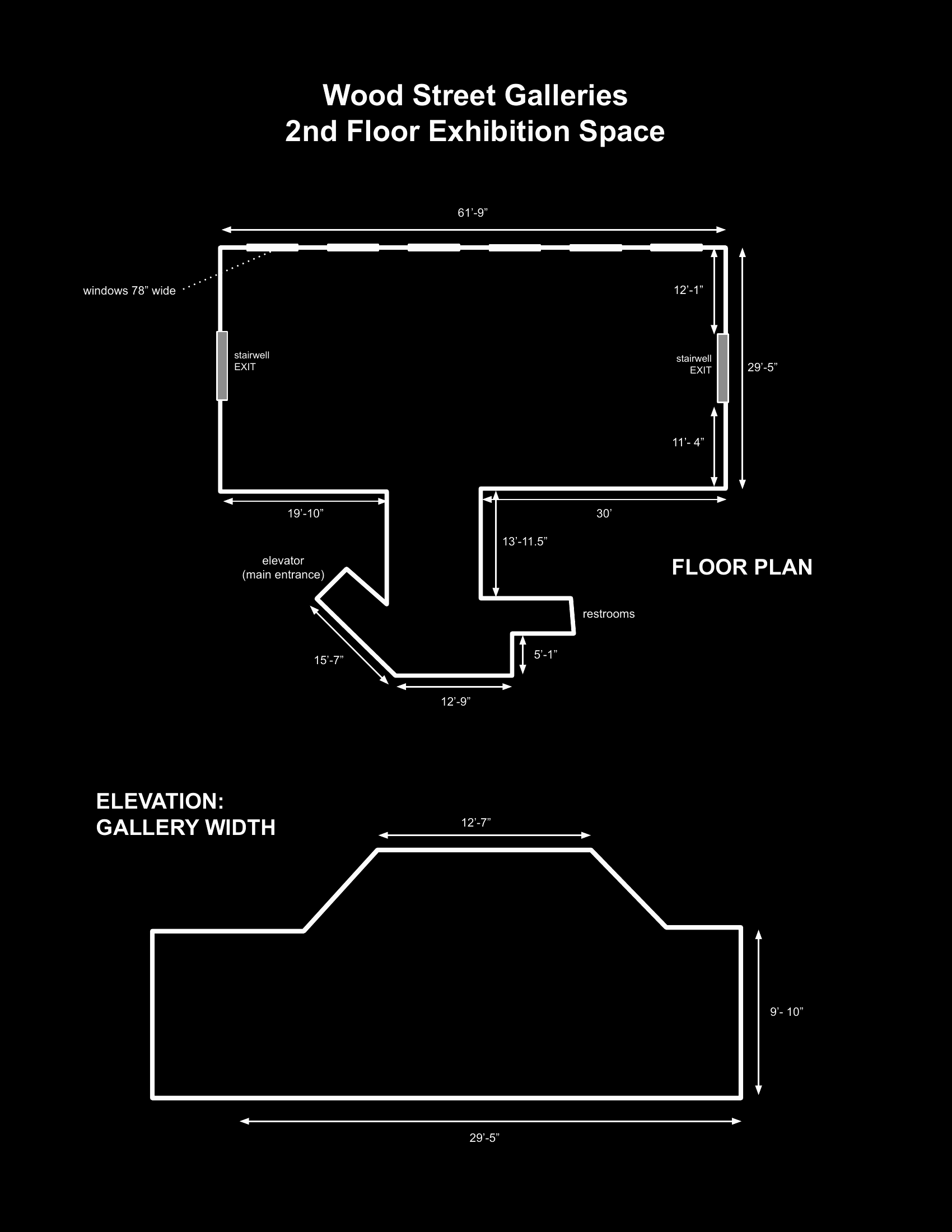 Wood Street Galleries second floor architectural plan with dimensions