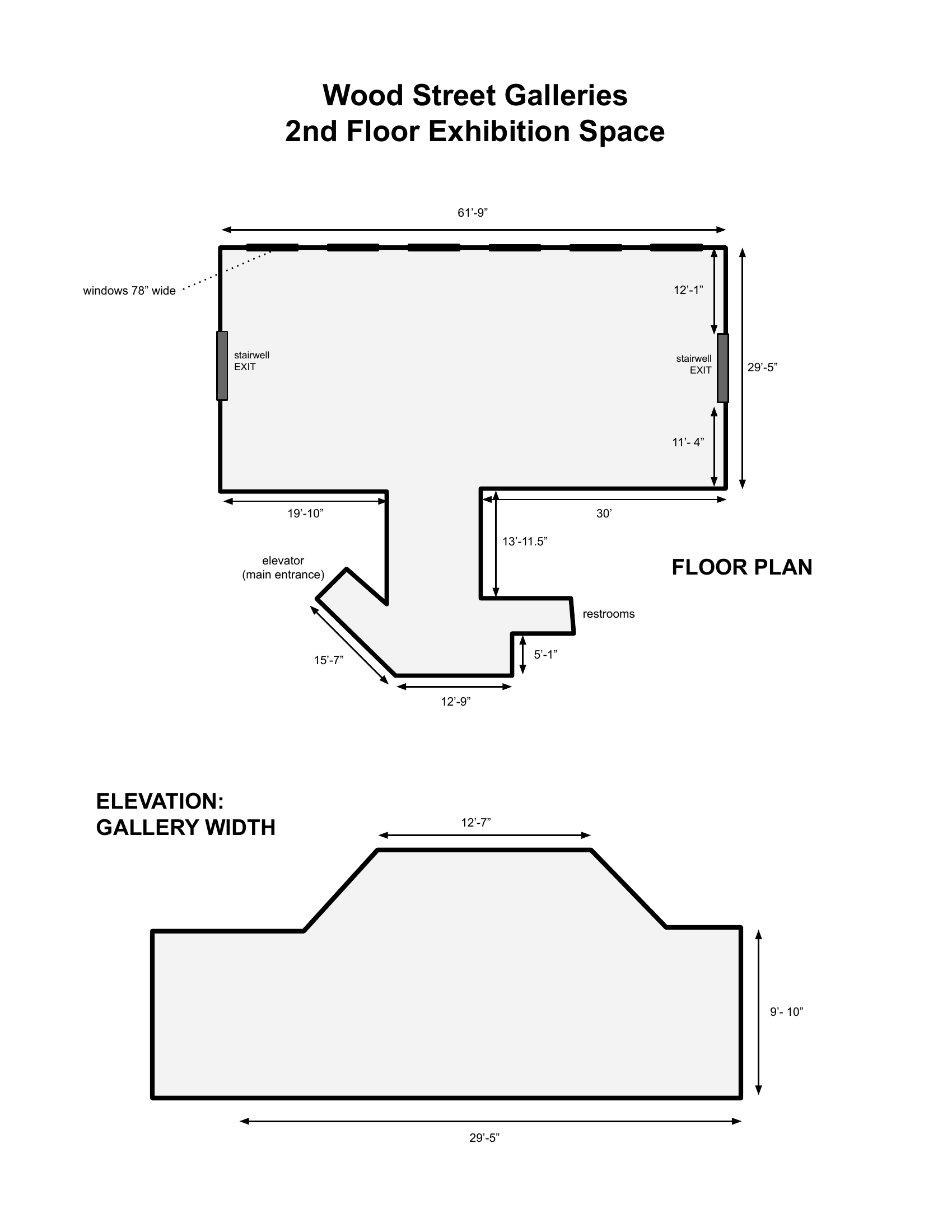 Wood Street Galleries second floor architectural plan with dimensions